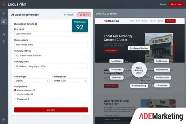 LocusPilot AI website builder generating a local business website